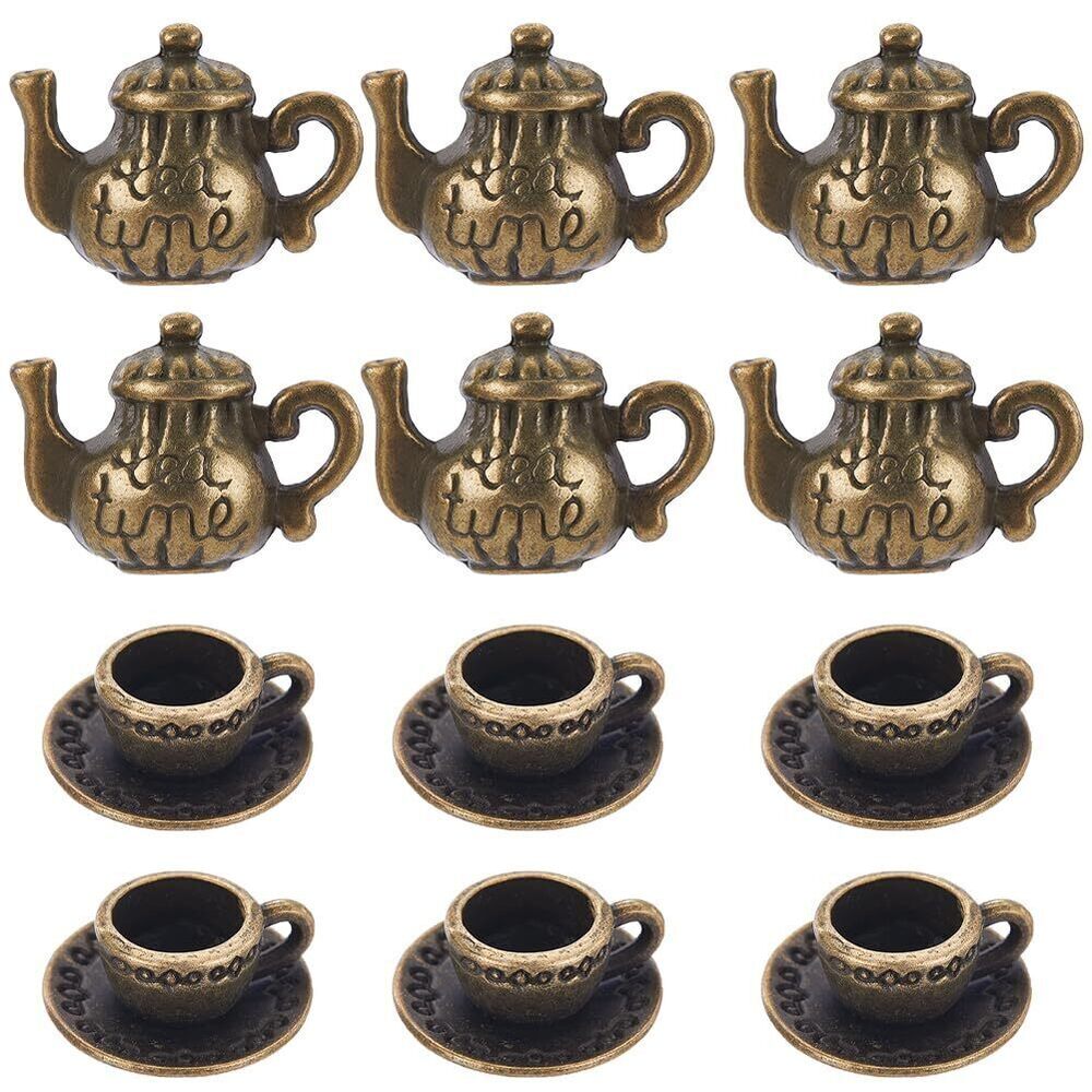 5633 1 Box 40Pcs 2 Styles Cup Charms Bulk Teapot Charm Mini Cute Antique